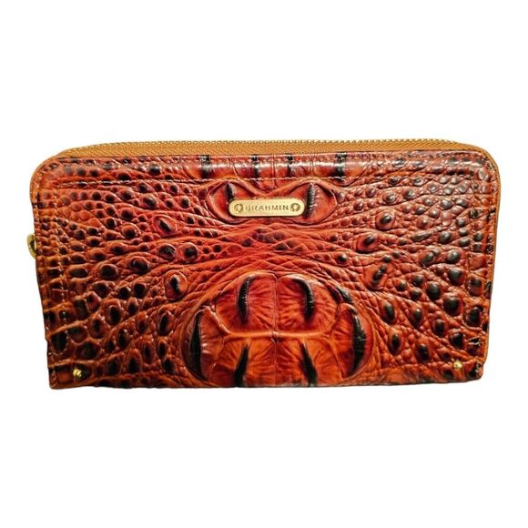 BRAHMIN Suri Brown Leather Pecan Croc Embossed Leather Zip Around Wallet Large - Picture 1 of 6